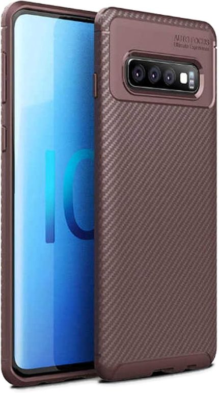 Samsung Galaxy S10 Plus Kılıf Silikon İnce Karbon Lüx Kahverengi