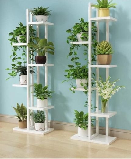 Çiçeklik, 6 Bölmeli Raf, Metal Çerçeveli Dikey Beyaz Çiçeklik 6003472481