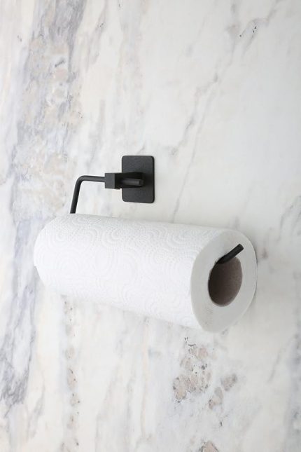 Kare Yapışkanlı Siyah Kağıt Rulo Havluluk, Peçetelik, Yapışkanlı Tasarım, Banyo Askısı