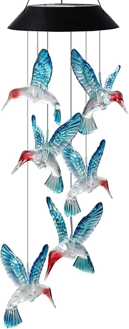 Solar rüzgar çanı ışık sinek kuşu degrade avlu bahçe dekoratif peyzaj açık mavi sinek kuşu