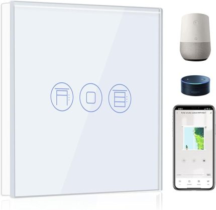 WiFi akıllı panjur şalteri, uzaktan kumanda ve zamanlayıcı fonksiyonu, Smart Life/Tuya uygulaması ile, Alexa Echo ve Google Home ile çalışır, dokunmatik panelli WiFi jaluzi şalteri, beyaz