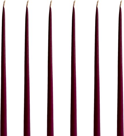 Balmumu Mum (6 Adet) 35Cm Konik Şamdan Mumu Doğal Petek Beeswax Candle (Mor)