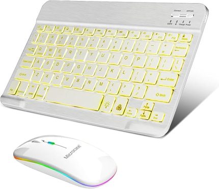 Tablet Telefonlar için RGB Işıklı Şarjlı Bluetooth Klavye + Mouse AL4884 (Beyaz)