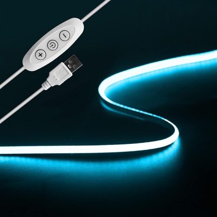 2m USB 5V LED Şeritler buz mavisi, 960LED'ler Kısılabilir COB LED Şerit Işıklar CRI90+ 4mm LED TV Arkadan Aydınlatma, Esnek Mutfak, Yatak Odası, Ev Kendin Yap Aydınlatma için Dolap Altı Işık