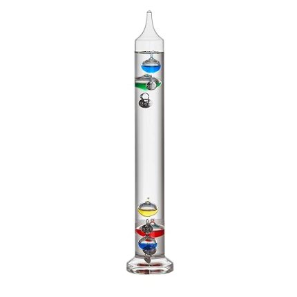 Dostmann Galileo Galilei analog cam termometre, 18.1018, sıvı termometresi, 28 cm, iç sıcaklık ölçümü, kolay okunur, gümüş sıcaklık işaretleri, dekoratif obje, 18 ila 26°C, renkli