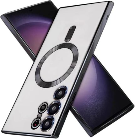 Galaxy S24 Ultra ile Uyumlu Kablosuz Şarj Ile ile Uyumlu Kamera Koruyucu Şeffaf Lüks ile Uyumluı, Siyah