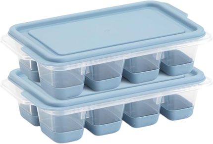 Mini Kapaklı Silikon Buzluk - Kolay Çıkarım, Güvenli İstifleme, Kompakt Tasarım, Kırılmaz, Gıdayla Uyumlu, Üst Üste Dizilebilir Pratik Buz Haznesi (Mavi)