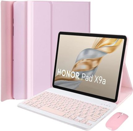 Kılıfı for Honor Pad X9a / Pad X9 Pro 11,5 inç 2025 Tablet, Manyetik Çıkarılabilir Kablosuz Bluetooth Klavye, Fareli Ultra İnce Kılıf (Pembe)