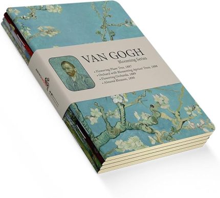 Blooming Series - A5, Van Gogh 4'lü Defter Seti II, Çizgisiz, Toplam 256 Sayfa, Her biri 64 Sayfa, Tel Dikiş, Esnek Kapak, Oval Kenar, Tuval Doku, 60 gram, Sarı Krem Renk