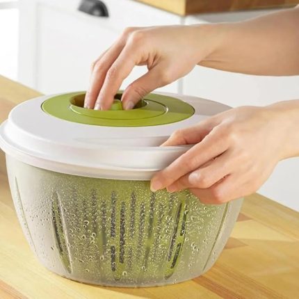 Salata Kurutucu, Sebze Yeşillik Marul Yıkama ve Kurutma Kabı Leğen Şeklinde Çevirmeli (Beyaz-Yeşil)