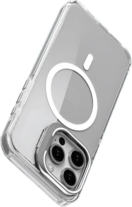 iPhone 13 için Magsafe ile Uyumlu Luxo Serisi Yüksek Kalite Kılıf Ultra Şeffaf Görünüm Ve Standlı Ergonomik Tasarım (Beyaz, 13)