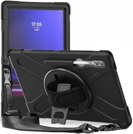 Galaxy Tab S8 Ultra/S9 Ultra/S10 Ultra ile uyumlu Kılıf Defender Askılı Zırhlı Tank Case X900 X910 X920 Siyah