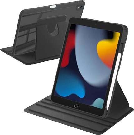 Dönen Kılıf için iPad 9./8./7. Nesil 10,2 inç 2021/2020/2019 / iPad Air 10.5 (3. Nesil 2019) / iPad Pro 10,5 inç 2017, Otomatik Uyanma/Uyku, Siyah