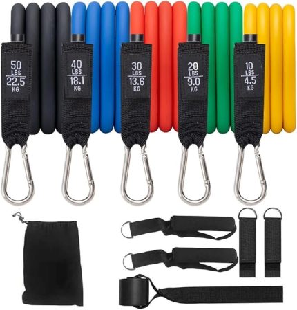 bantları 5'li set, 5 kademeli direnç bantları, kapı çapalı, erkekler ve kadınlar için, spor, direnç fitness bantları, 5 direnç seviyesi, crossfit, kas geliştirme, yoga, pilates için