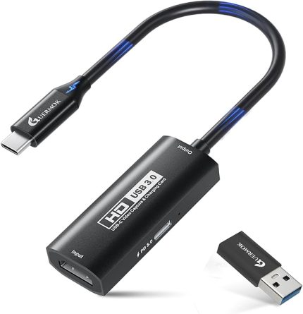 USB 3.0 Video Yakalama Kartı PD 100W ile, 1080P@60FPS HDMI'den USB-A/C'ye, Type-C Adaptörlü, Quest 3 / Pad/MacOS/Switch / PS4 ve PS5 için Yayın Cihazı, Siyah