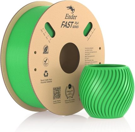 Ender Fast PLA Filament 1,75 mm, 3D Yazıcı Filament 300 mm/sn'ye kadar Yüksek Hız, Geri Dönüştürülebilir Karton Makara, Çoğu FDM 3D Yazıcıya Uygun - 1 kg (2,2 lb) Yeşil