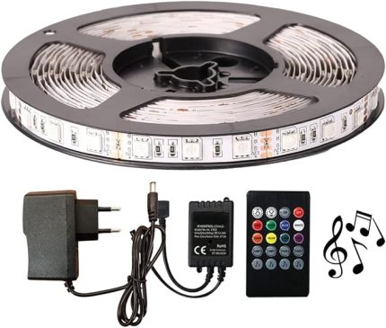 Şerit Led Tak Çalıştır Sese ve Müziğe Duyarlı Kumanda 5050 3 Çipli iç Mekan Silikonsuz… (3 Metre)