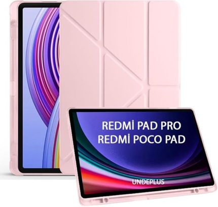 Redmi Pad Pro/Poco Pad 12.1inç ile uyumlu Kılıf Kalem Bölmeli Trifolding Case (Düz Redmi Pad Değildir) Rose Gold