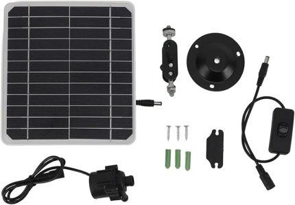 Kit - 50W Güneş Enerjili Güneş Paneli Kiti 24 Saat Güneş Paneli Su Çeşmesi Pompası Seti, Kuş Banyo Balık Tankları için Anahtar Ayarlı