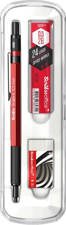 Office Graphx 3'lü Set Versatil Kalem 0.5 Mm Kırmızı, Silgi, Min.