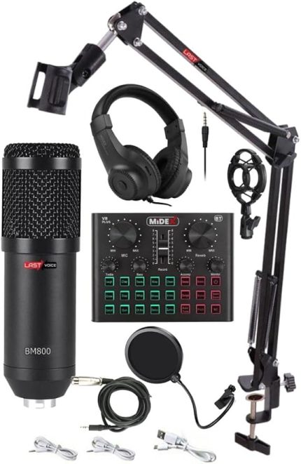 BM800 Live Head Set Efektli Ses Kartı Mikrofon Kulaklık Stand Kayıt Canlı Yayın Seti (PC ve Telefon)