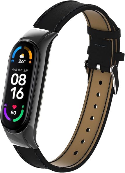 Xiaomi Mi Band 5 & MiBand 6 ile uyumlu, deri MiBand 5/6 yedek kayış deri bileklik yedek akıllı saat kayışı, Xiaomi Miband 6/5 için aksesuar