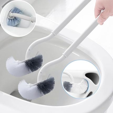 Tuvalet fırçası, kavisli tasarım açılı temizleyici fırça derin temizlik için, uzun plastik sap ve esnek kıllar banyo tuvalet kase fırçası (2 adet)