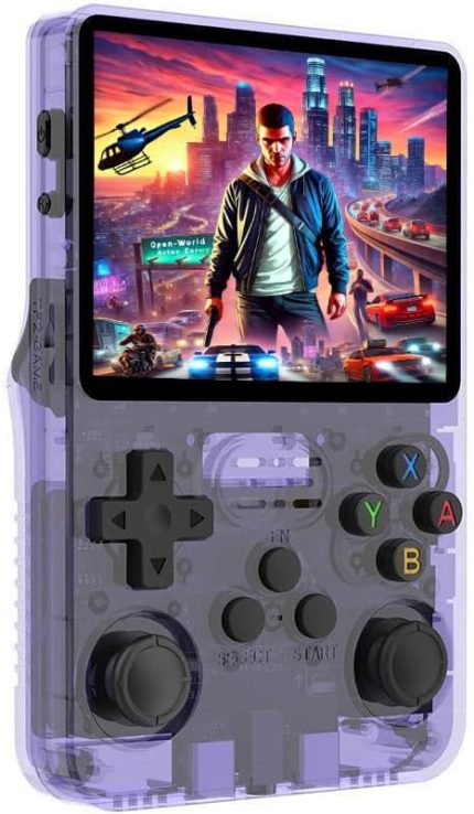 Retro konsol R36S, taşınabilir mini konsol, Linux sistemi, 3,5 inç IPS ekran, Gaming e PS1, PSP, N64, NDS, SuperN, GameB, GBA, NeoG, TF kartı 64 GB + 15000 oyun (mor)