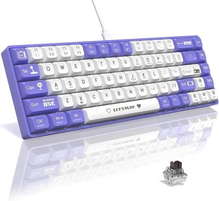AJAZZ AK680 65% Kablolu Hotswap Mekanik Oyun Klavyesi,68 Tuşlu Taşınabilir Anti-Ghosting Klavye,Gökkuşağı Arkadan Aydınlatmalı Programlanabilir,EVA Sandviç,Ergonomik Mor Beyaz/Brown Switch