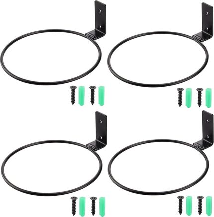 Duvara Monte Çiçek Saksısı Tutucu Yüzük, 4 Adet Metal Saksı Kancaları Askıları Duvar Braketi 20 cm Asılı Bitki Standı Duvar Bitki Tutucu Halka Metal Bitki Askısı İç ve Dış Mekan için