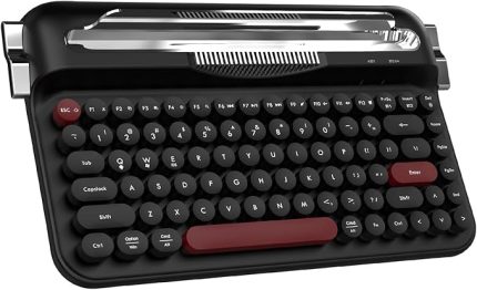 Kablosuz Bluetooth & 2.4G Çift Modlu Retro Daktilo Tasarımlı Klavye – Yuvarlak Tuşlu, Tablet & Telefon Standlı, Ergonomik, Taşınabilir, Pille Çalışan, Sessiz ve Konforlu AJAZZ AF84 Siyah