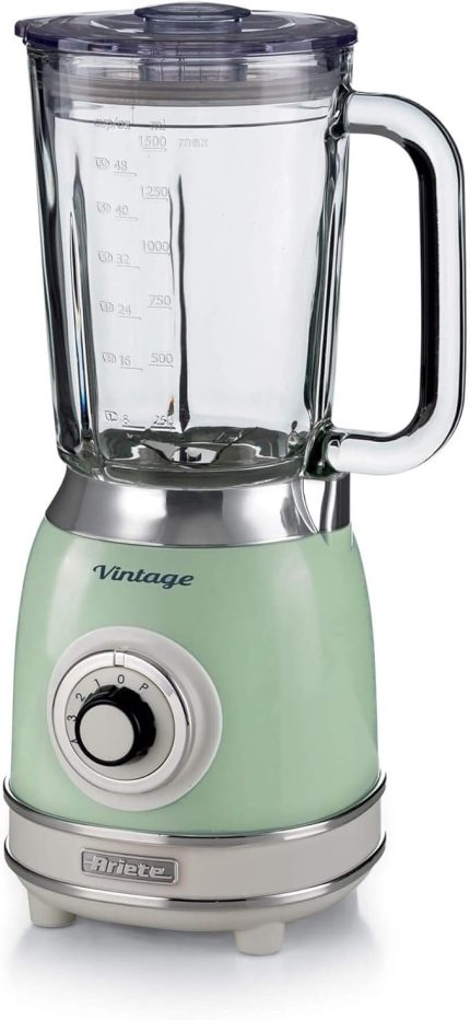Vintage Cam Blender Yeşil 0583/04-1,5 Litre Kapasiteli Cam Sürahi, 4 Hız Kademesi, Pulse Özelliği ve Buz kırma Fonksiyonu, 4 Paslanmaz Çelik Bıçak ile Güçlü Performans