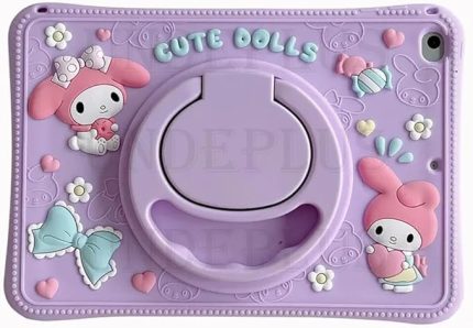 Samsung Galaxy Tab A11 / A9 8.7inç ile uyumlu Kılıf Cute Dolls Standlı Eğlenceli 3D Karekterli Çocuk Kılıfı X110 X130 Lila