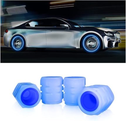 Gece Parlayan Neon Fosforlu Sibop Kapağı, 4 Adet, Plastik, 2 cm, Tüm Arabalara Uygun (Mavi)