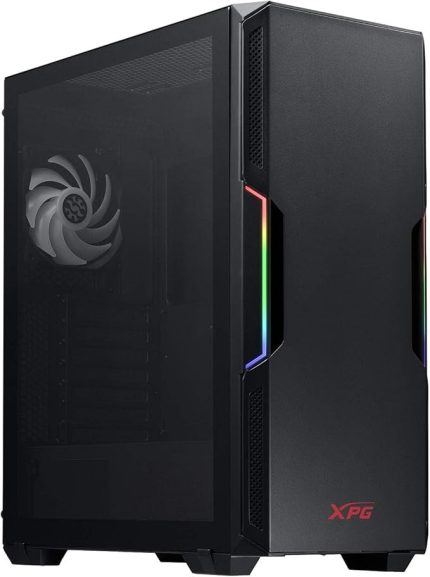 XPG GÜÇLÜ Orta Boy Bilgisayar Kasası, ATX/Micro ATX, Mini-ITX, Kompakt Boyut, Temperli Cam Yan Panel, I/O USB 3.0 Bağlantı Noktası, Siyah