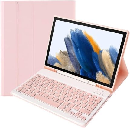 BT Klavye Kalem Yuvası ile Taşınabilir Ayrılabilir Tablet Koruyucu Kılıf Samsung Tab A7 10.4 2020/T500/T505/T507 Pembe ile Uyumlu