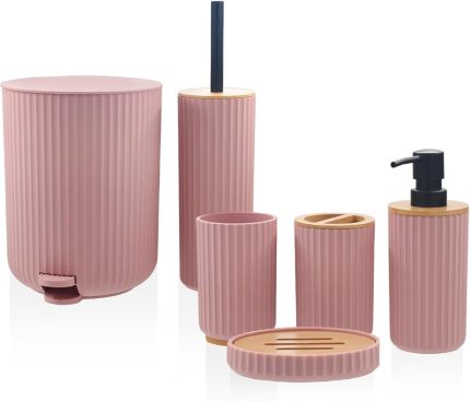 Mia Stripe Banyo Seti Pembe 6 Parça
