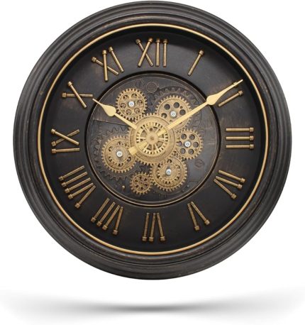 Serisi Antik Eskitme Kadranlı Döner Çarklı Ev ve Ofis Duvar Saati Roma Rakamlı 40 CM Siyah