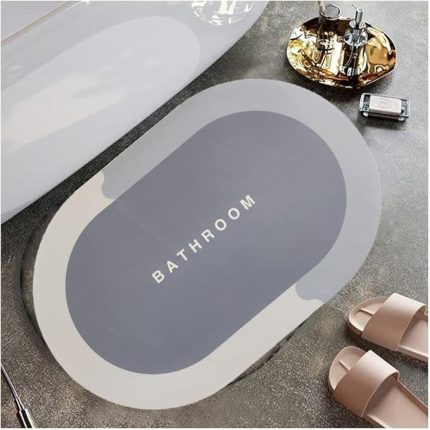 Paspası Süper Su Emici Kaymaz Tabanlı Paspas Banyo Paspası Oval Diatomit Paspas Süper Emici Paspas Oval (60x39cm) (Gri)