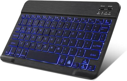 Tablet ve Telefonlar için RGB Led Işıklı Bluetooth Klavye Şarjlı Kablosuz + TR Klavye Sticker - AL2670 Siyah