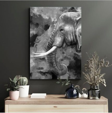 Cam Tablo Siyah Beyaz Fil
