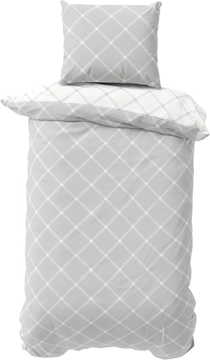 MOON Bio Renforcé Premium nevresim takımı, tüm ölçülerde 135 x 200 | 140 x 200 | 155 x 220 (Check Doubleface Gümüş, 155 x 220 + 80 x 80 cm)