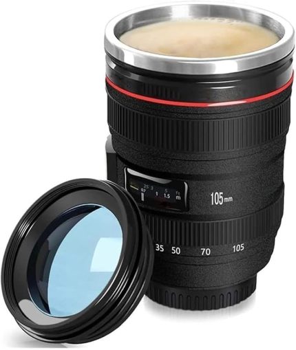 Objektif Kupa Lens Kupa Kahve Ve Çay İçin Termos Kupa Fotoğraf Tutkunları İçin Dekoratif Hediyelik 350 ml (Cam Kapak)