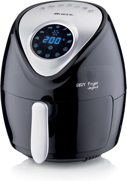 Airy Fryer Digital 4616, sıcak hava fritözü 3,5 litre, 60 dakikalık zamanlayıcı, LCD ve dokunmatik ekran, 7 pişirme kademeli, maksimum sıcaklık 200 °C, 1300 W, siyah