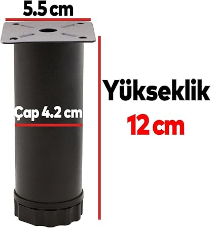 Ayarlanabilir Mobilya Kanepe Baza Koltuk Metal Destek Yükseltici Ayağı 12 cm Siyah Metal Ayak 4 Adet - Görsel 5