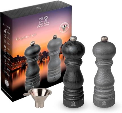 Paris Grafit Işık u'Select Tuz ve Karabiber Değirmeni Seti, 18cm/7in. Tuz ve karabiber poşeti ve paslanmaz çelik huni içerir