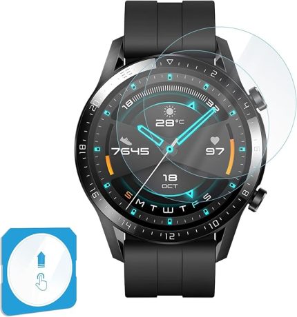 Huawei Watch GT2 46mm için 2'li Paket (2 Adet) Kolay Kurulum Otomatik Hizalama Aparatlı Şeffaf 9H Sertliğinde Gerçek Temperli Cam Ekran Koruyucu