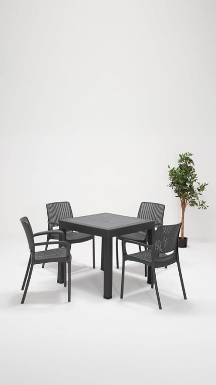 Rattan Lüx 80x80 Bahçe&Balkon&Teras Masa Seti - Antrasit