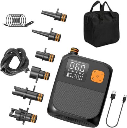 Taşınabilir Kürek Tahtası Pompası 25PSI Yüksek Basınçlı Elektrikli Hava Kompresörü Pompası 6 Nozul ve Şişme Bot Sörf Tahtası Stand-up Kürek Tahtası Hava Yatağı Yüzme Halkaları için LED Işıklı