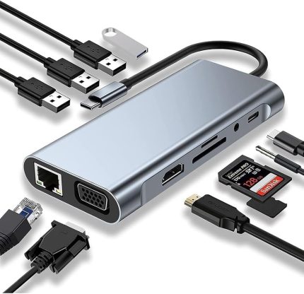Macbook Pro Air Type C Hub Pd Şarj HDMI Sd Network VGA Girişli 11 In 1 Çevirici Dönüştürücü Çoklayıcı